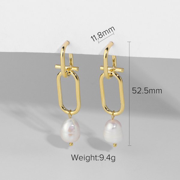 Baroque Freshwater Pearl Earrings Unique Brass Chain Pendant